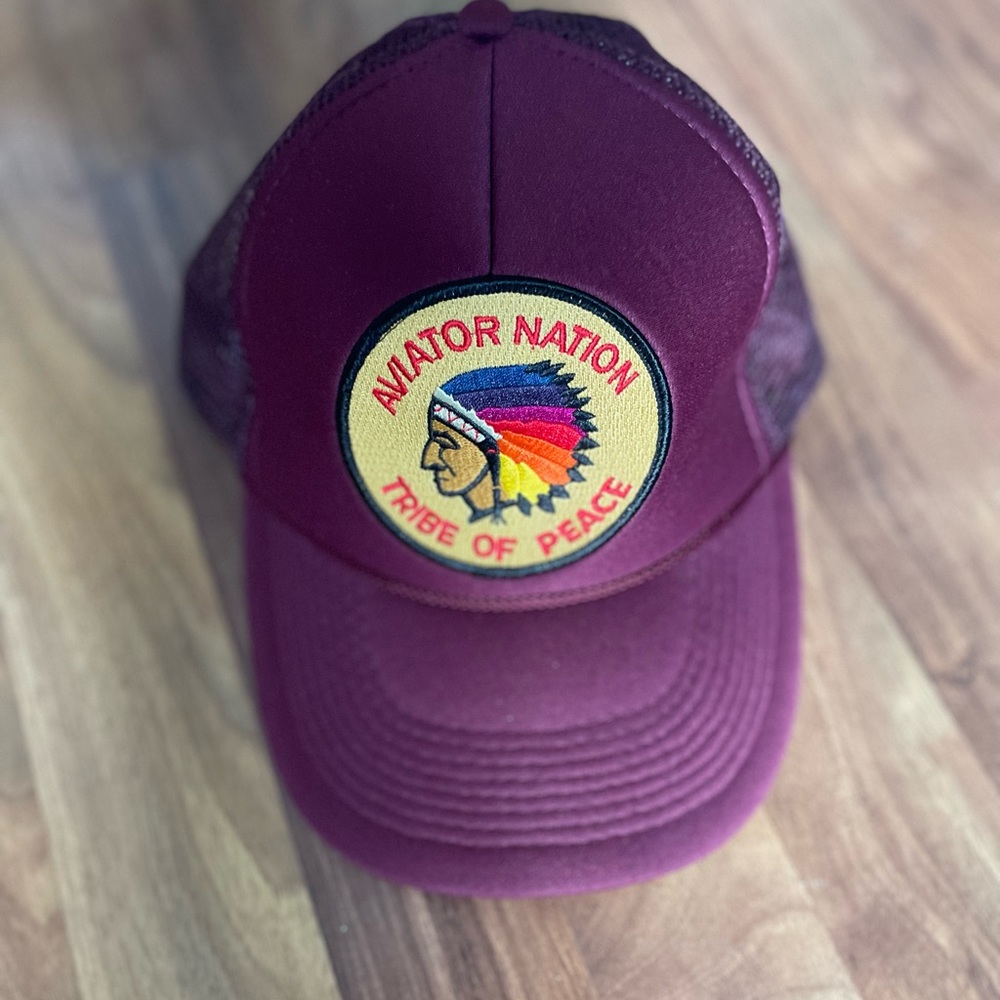Aviator Nation Maroon Mesh Trucker Hat with Multi-Color Patch